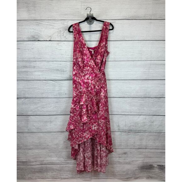Hutch Plus Size Pink Sleeveless Layered Ruffle High-Low Wrap Dress Size 3X - Picture 1 of 10